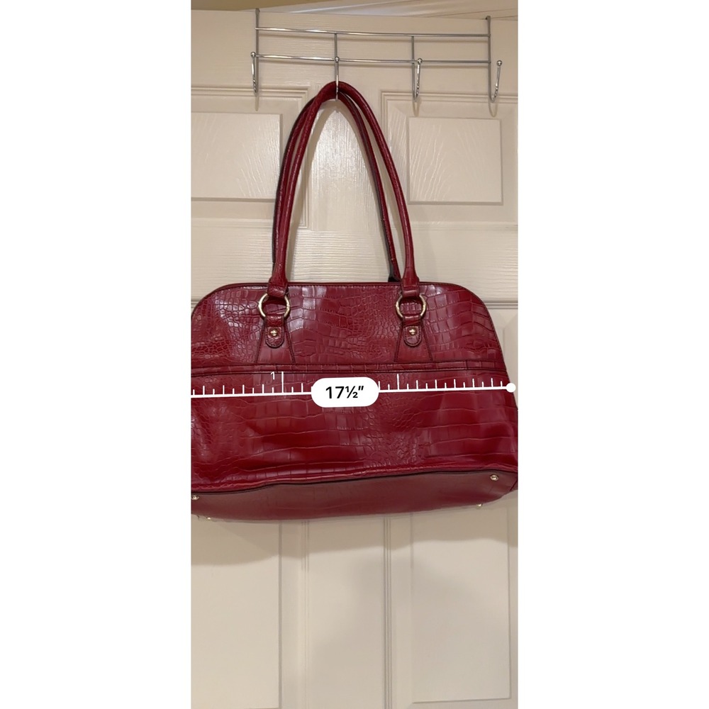 Liz Claiborne Red Croc Embossed Faux Leather Shoulder Bag Tote Organizer - Picture 5 of 12